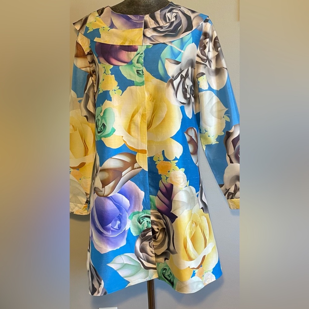 Samuel Dong Colorful Floral 100% Silk Coat Dress Size Large